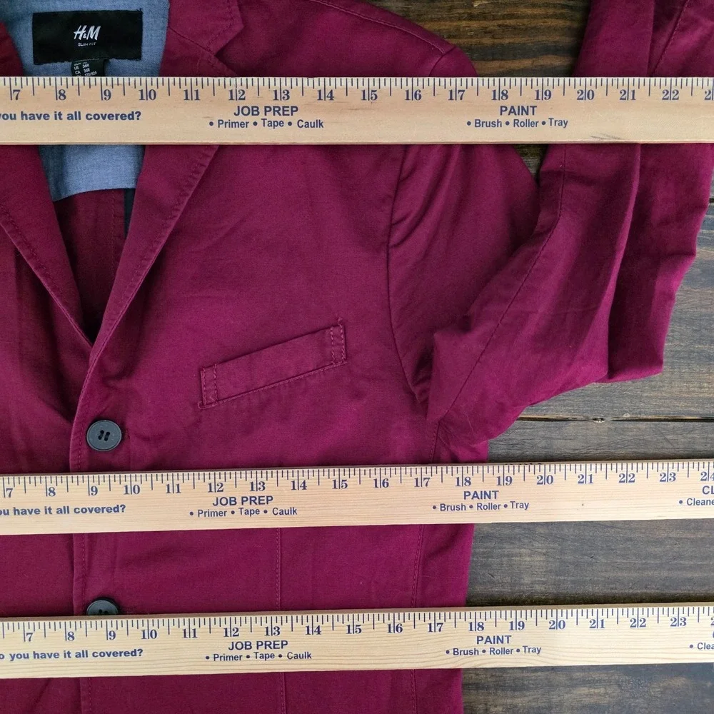 H&M Men's‎ Sport Coat Blazer Two Button Maroon Cotton Linen Blend Size 36R Slim